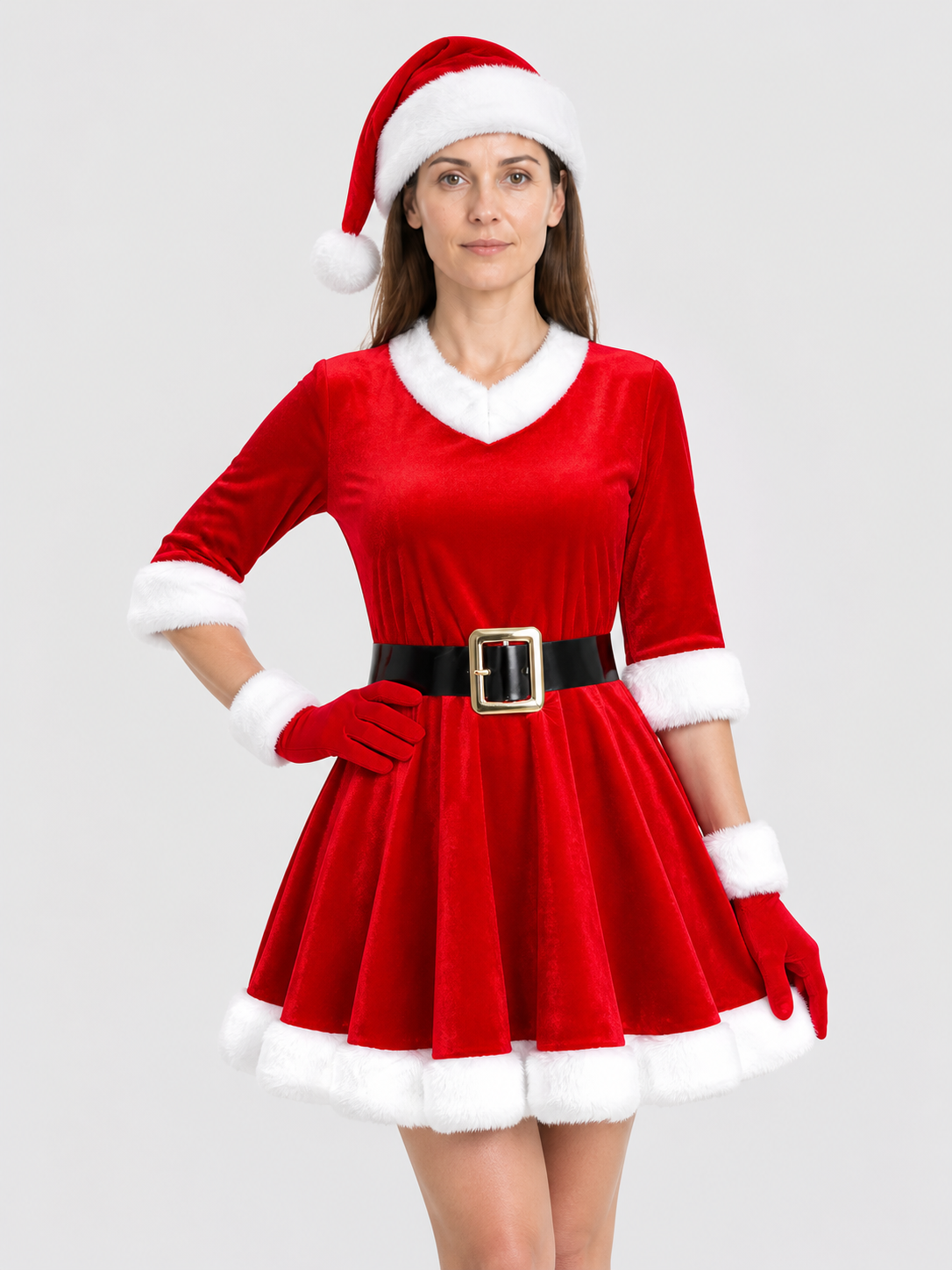 Red New Year's Dress with Belt, Hat, and Gloves Costume Dresses detail 3