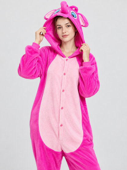 Plush elephant hooded kigurumi pajama, hot pink