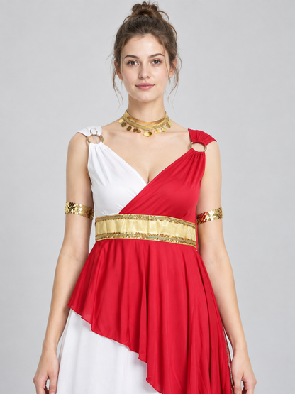 Carnival Dress with Red Asymmetrical Draping