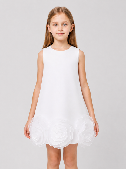Girls' Dressy Sleeveless Dress with 3D Rose Appliqués product detail 3