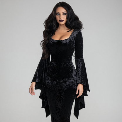 Black Cosplay Dress with Bat-Wing Sleeves