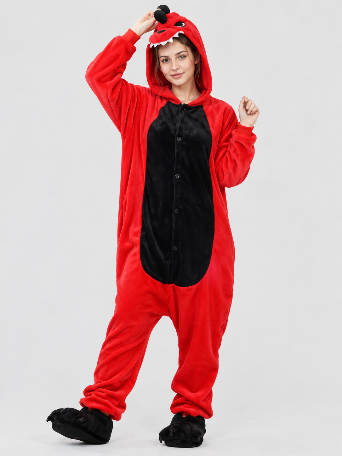 Hooded Jumpsuit Pajama with Black Insert
