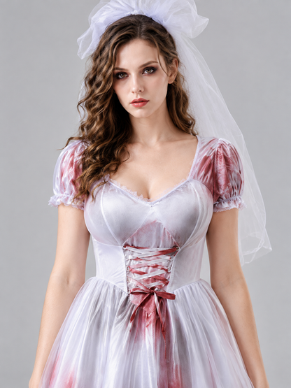 Ghost Bride Halloween Costume with Veil