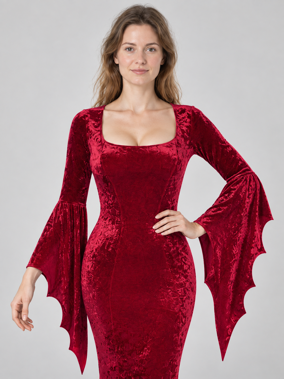 Gothic-Style Burgundy Velvet Carnival Dress