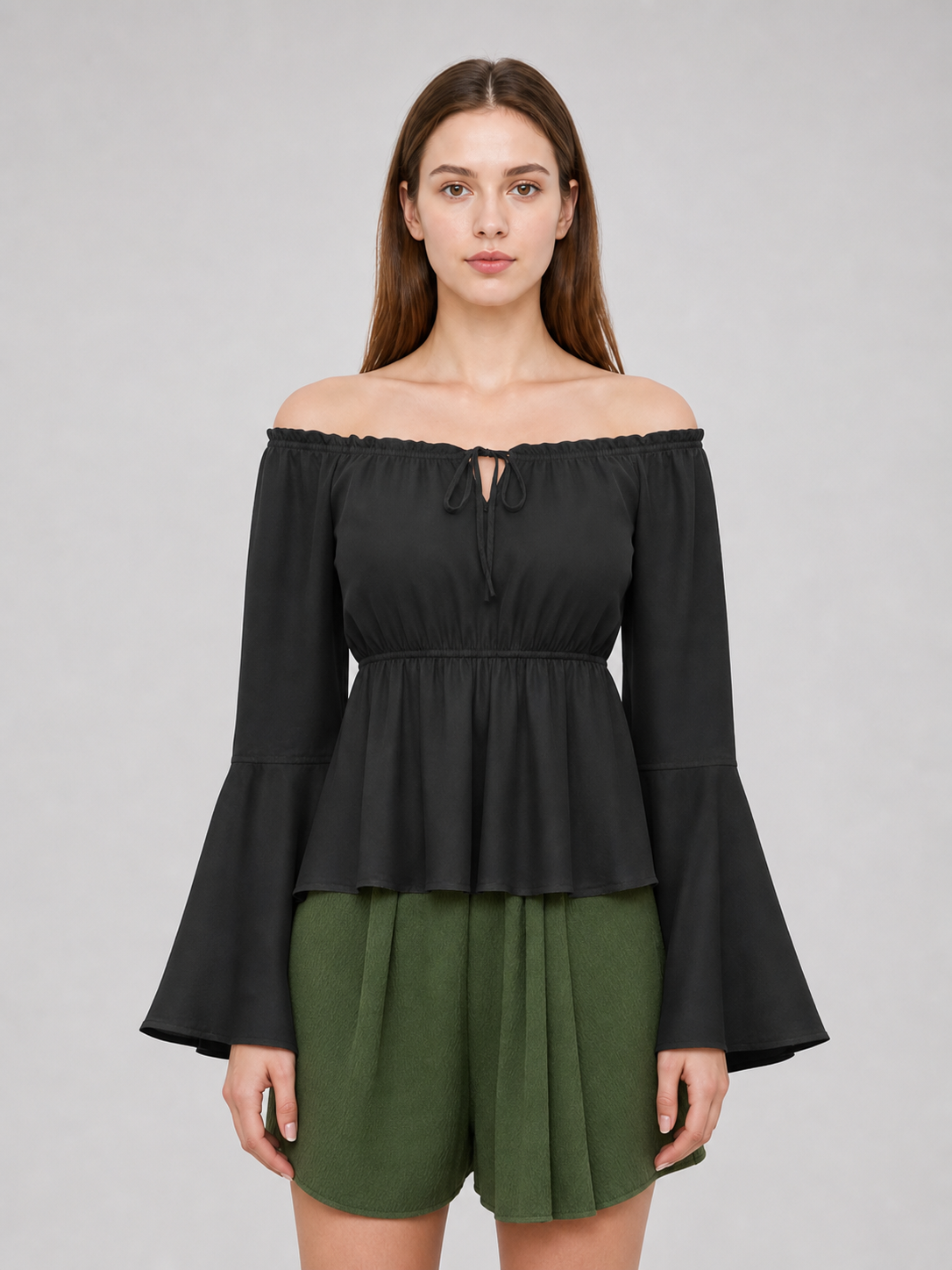 Black Off-the-Shoulder Blouse with Long Sleeves