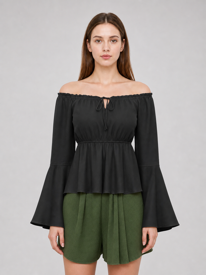 Black Off-the-Shoulder Blouse with Long Sleeves