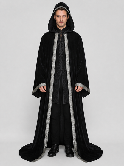 Gothic Black Hooded Cloak Cape with Ornament Costume Capes detail 3