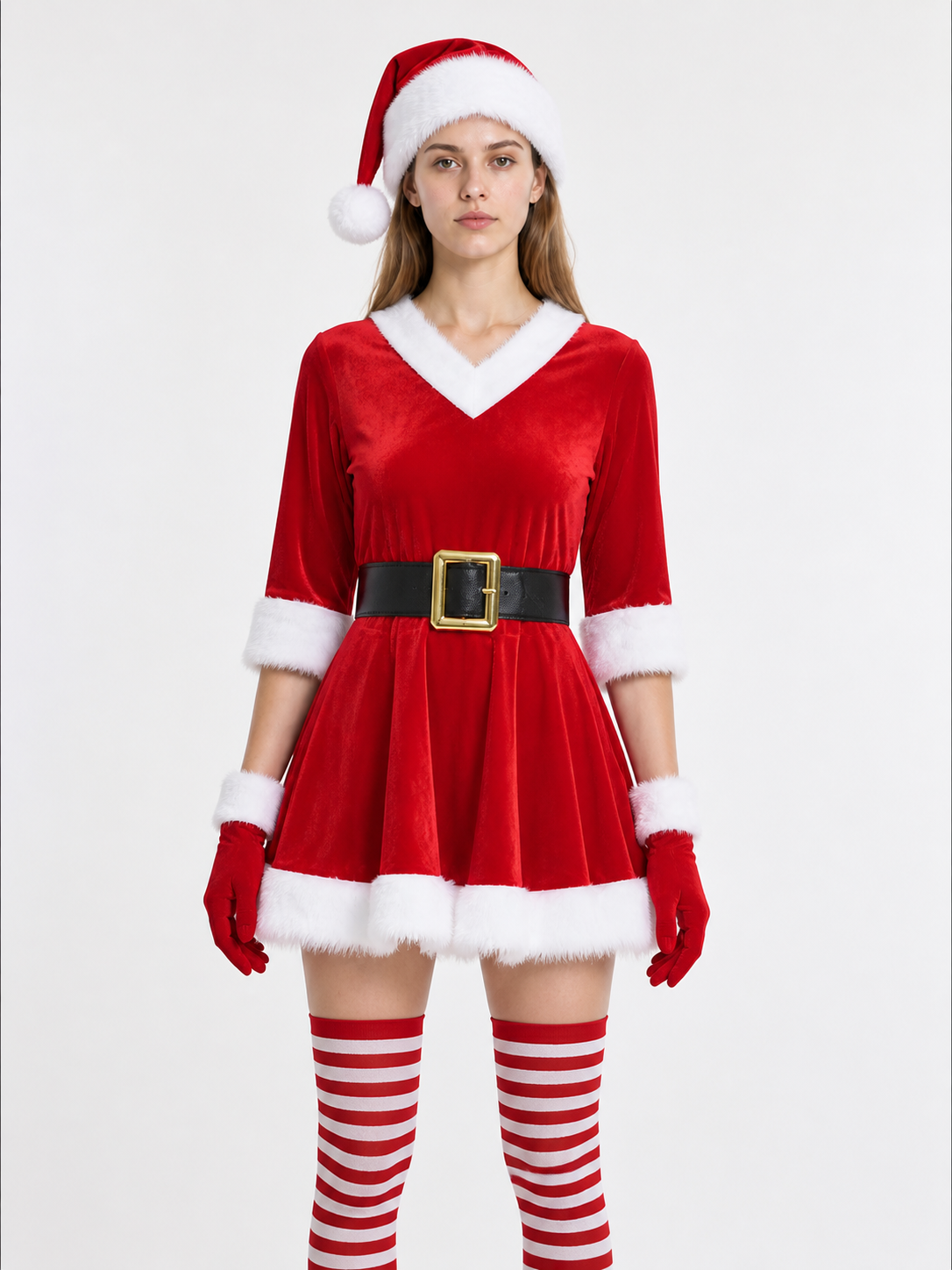 Santa Claus costume with hat, gloves, and stockings Costume Headwear detail 3