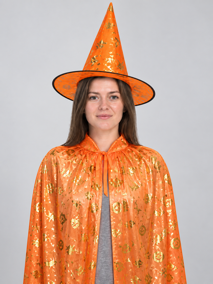 Carnival Witch Costume with Gold Print and Hat