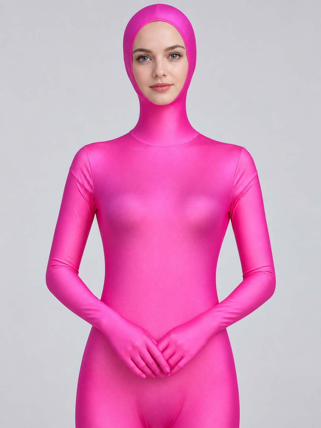 Bright Pink Fitted Hooded Bodysuit Costume
