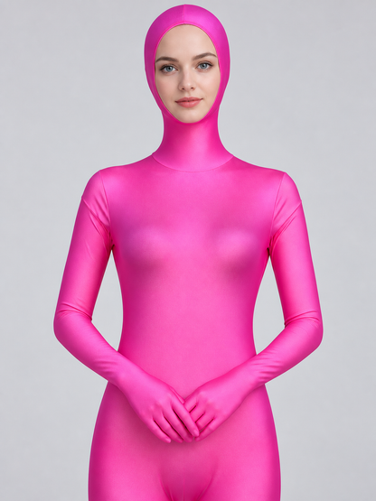 Bright Pink Fitted Hooded Bodysuit Costume