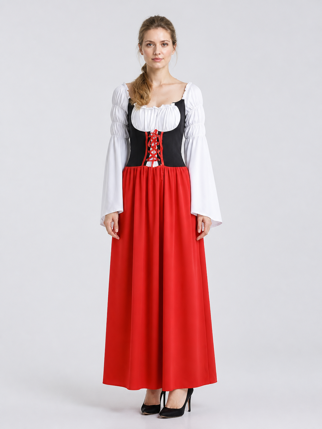 Bavarian Dress for Beer Festivals, Red, White, and Black Costume Dresses detail 3