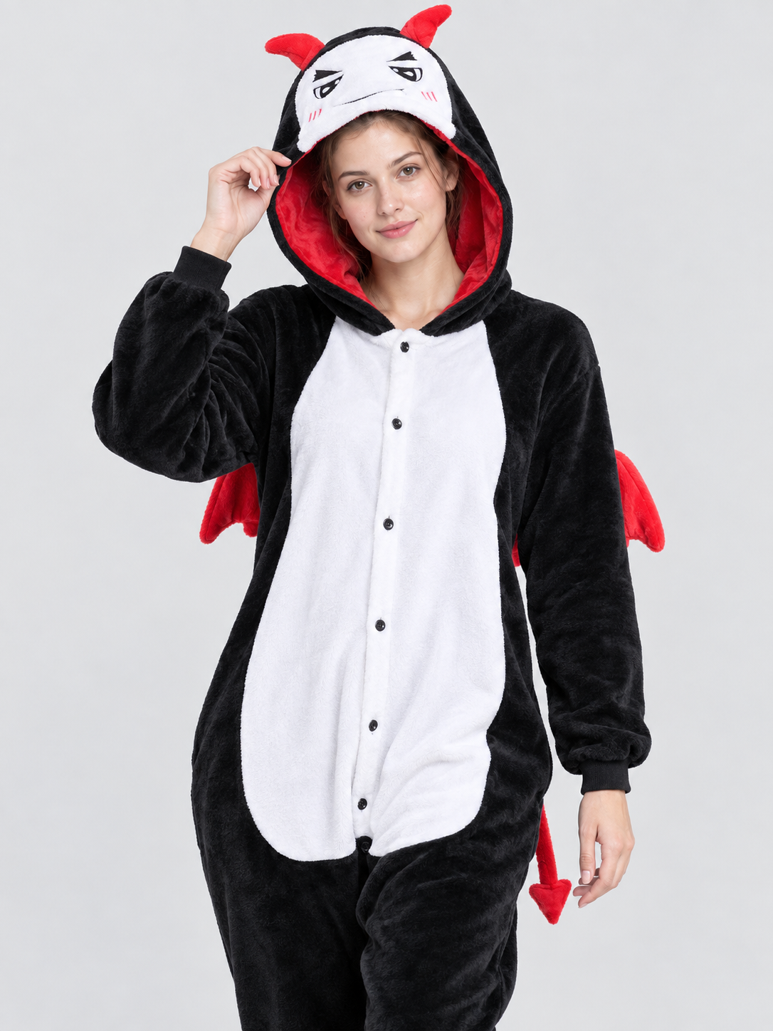 Hooded Pajama Jumpsuit with Red Wings