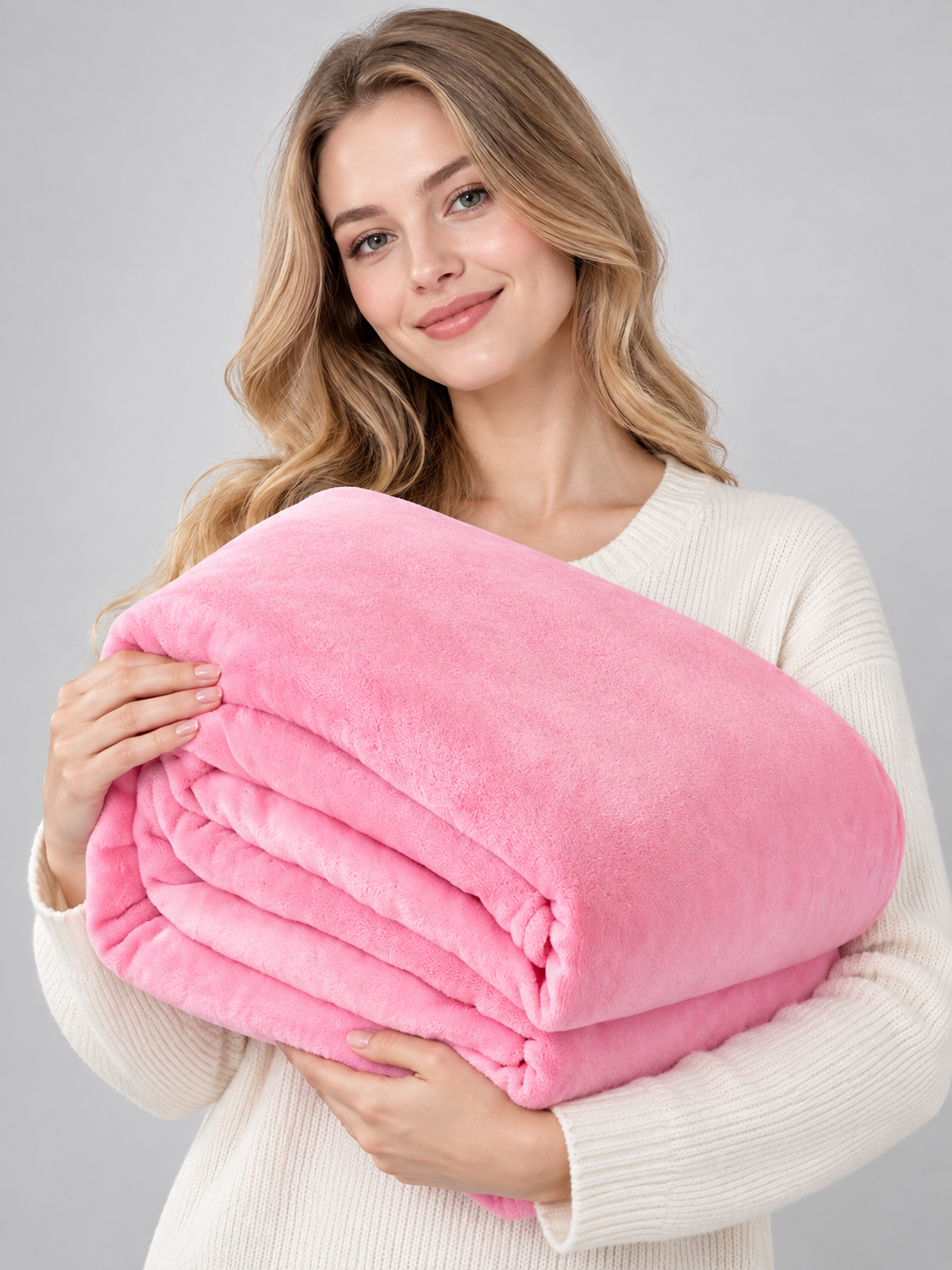Pink solid-color blanket with a soft fuzzy surface