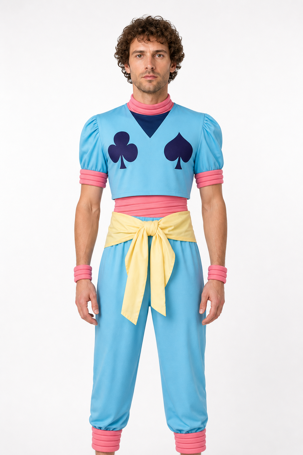 Kurapika Cosplay Costume with Pink Ruffles and Yellow Belt Costumes detail 3