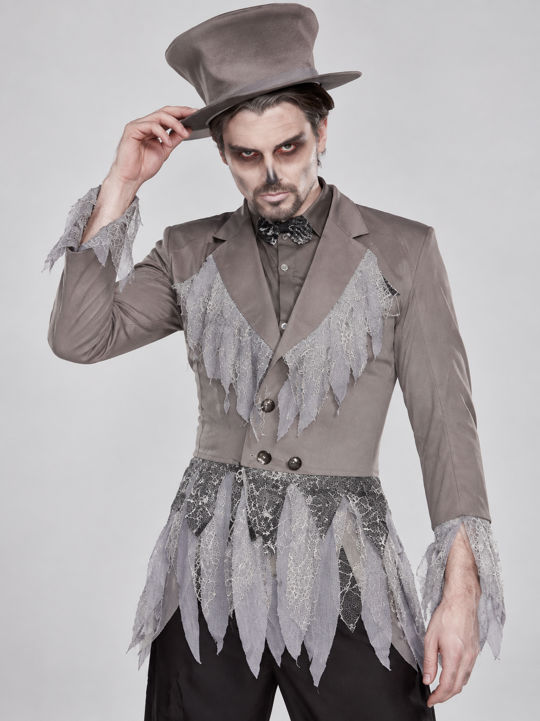 Halloween Costume Gray Tailcoat with Raw Edges and Pants