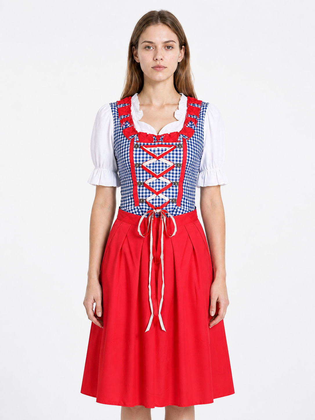 Bavarian Dress with a Plaid Corset and Bows Costume Dresses detail 3