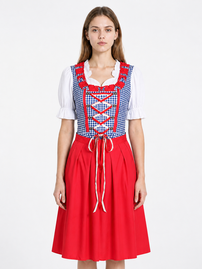Bavarian Dress with a Plaid Corset and Bows Costume Dresses detail 3