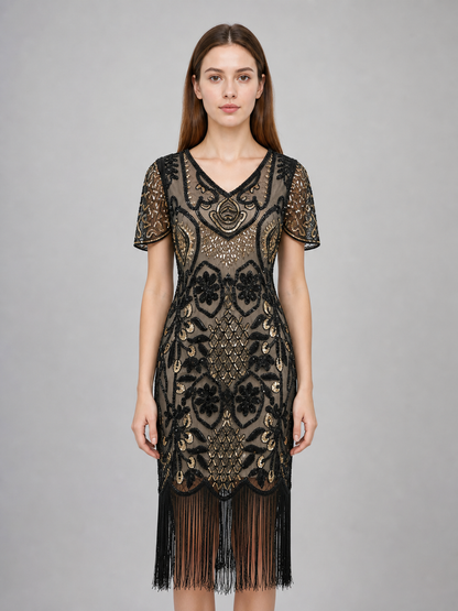 Art Deco Fringe and Sequin Cocktail Dress