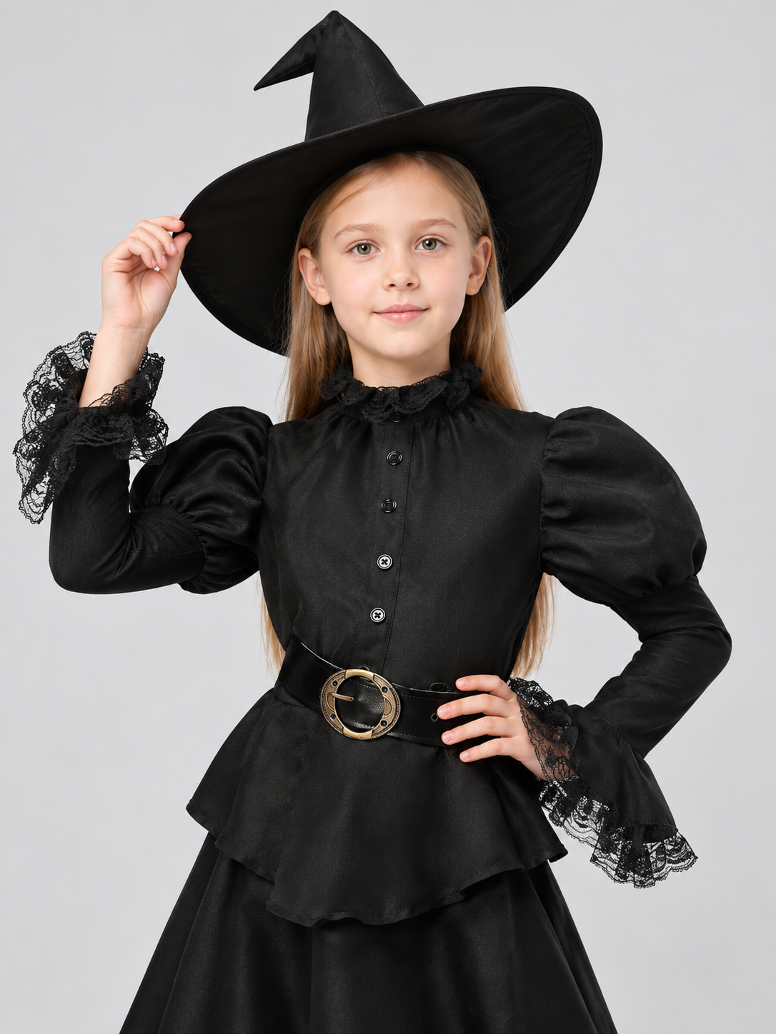 Kids' Witch Halloween Costume Black with Hat and Belt