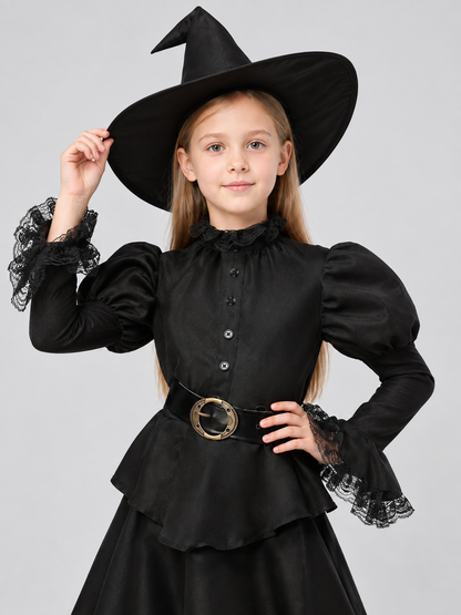 Kids' Witch Halloween Costume Black with Hat and Belt