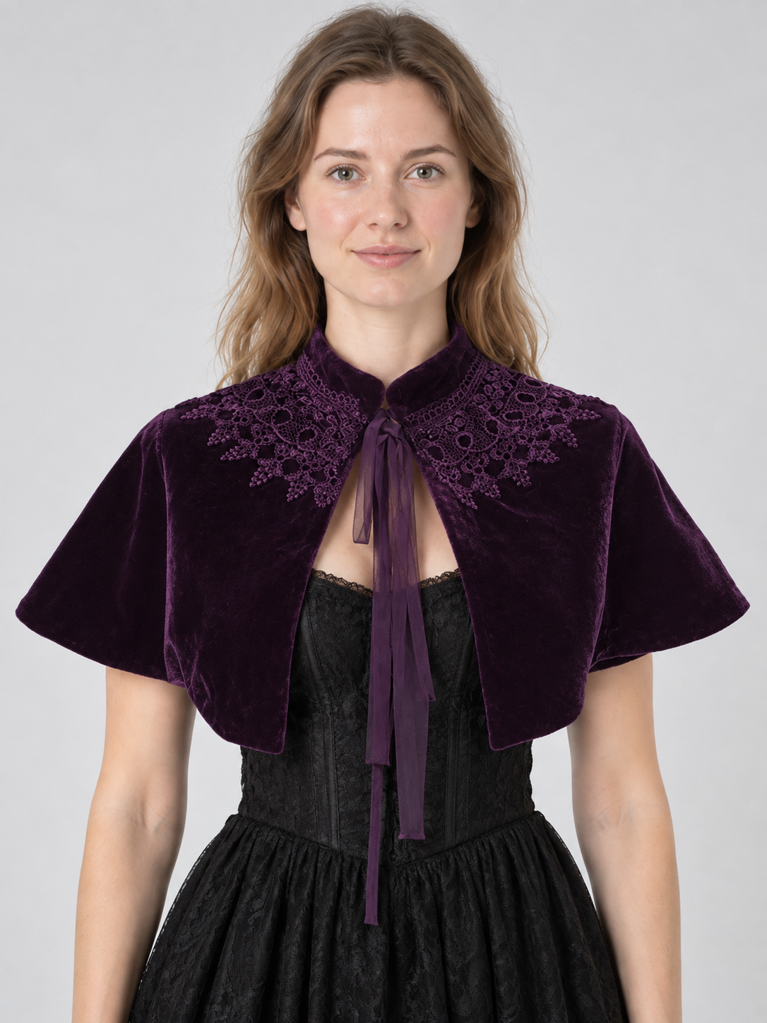 Purple Velvet Cape with Lace and Ties