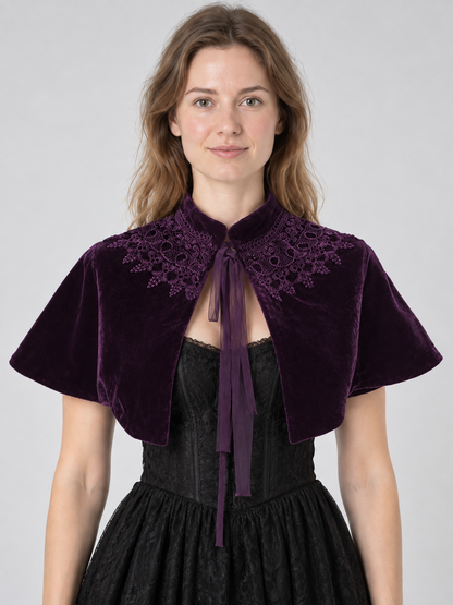 Purple Velvet Cape with Lace and Ties