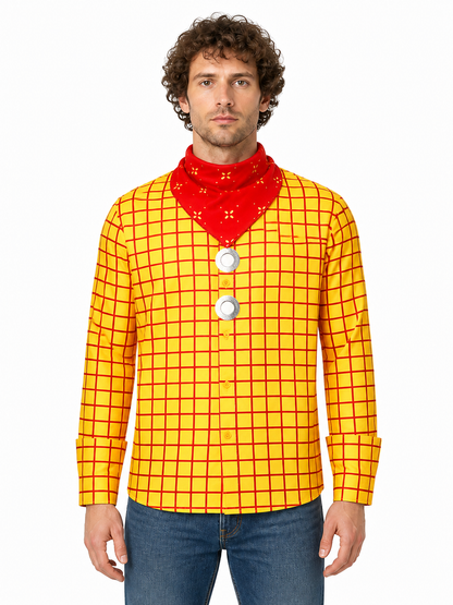 Woody Cosplay Shirt, Yellow with Red Plaid Costumes detail 3