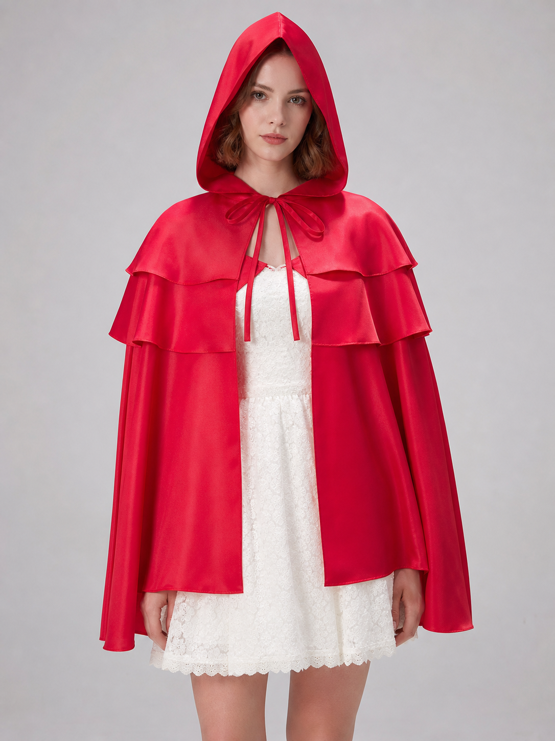 Red Hooded Cape with Triple Ruffles Costume Capes detail 3