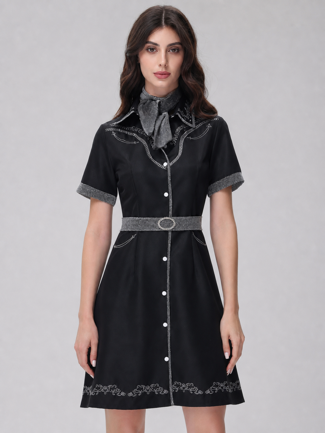 Western-Style Cosplay Dress with Belt and Bow Costume Dresses detail 3