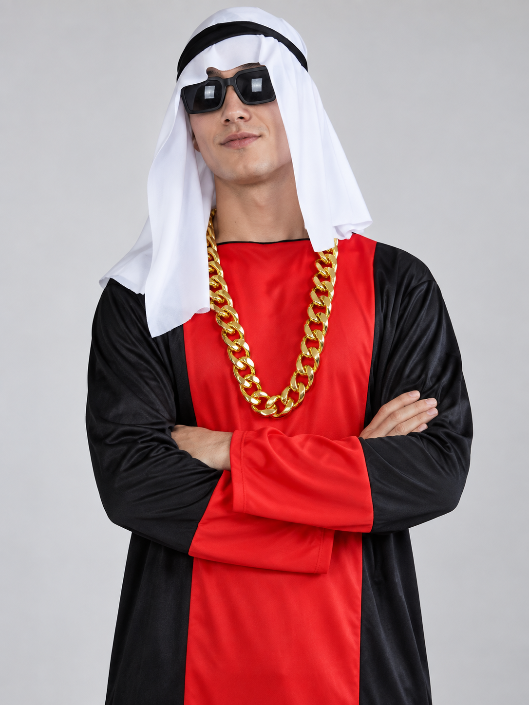 Carnival costume with white headpiece and chain