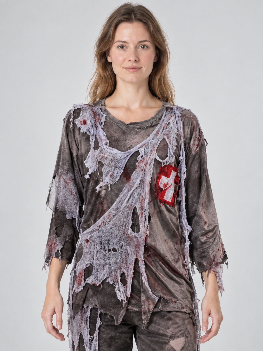 Zombie Carnival Costume with Blood Effect, Gray
