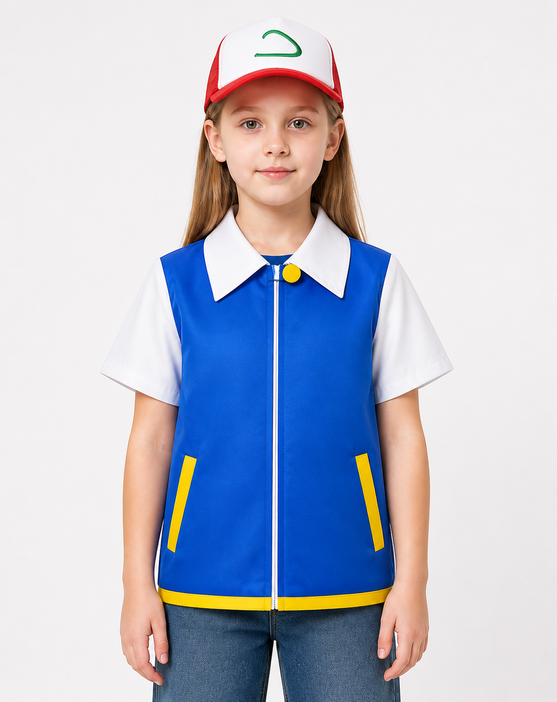 Blue Jacket with White Collar and Cosplay Cap upper body view