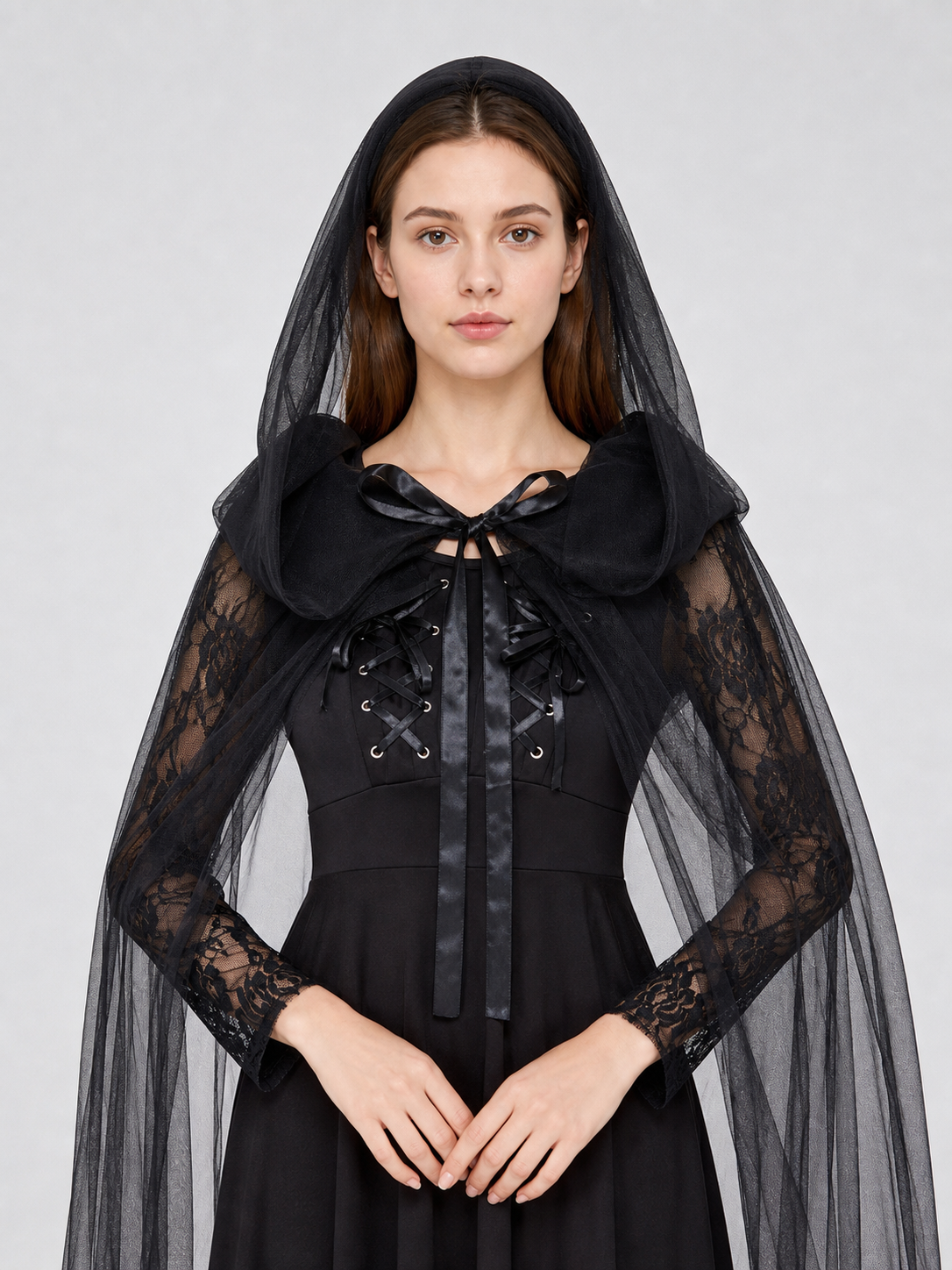 Gothic Costume with Hood, Lace, and Cape Costume Capes detail