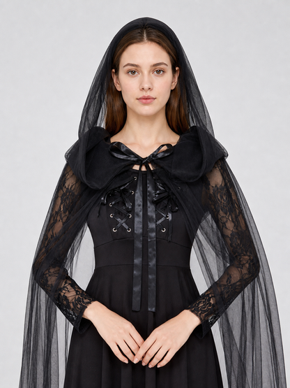 Gothic Costume with Hood, Lace, and Cape Costume Capes detail