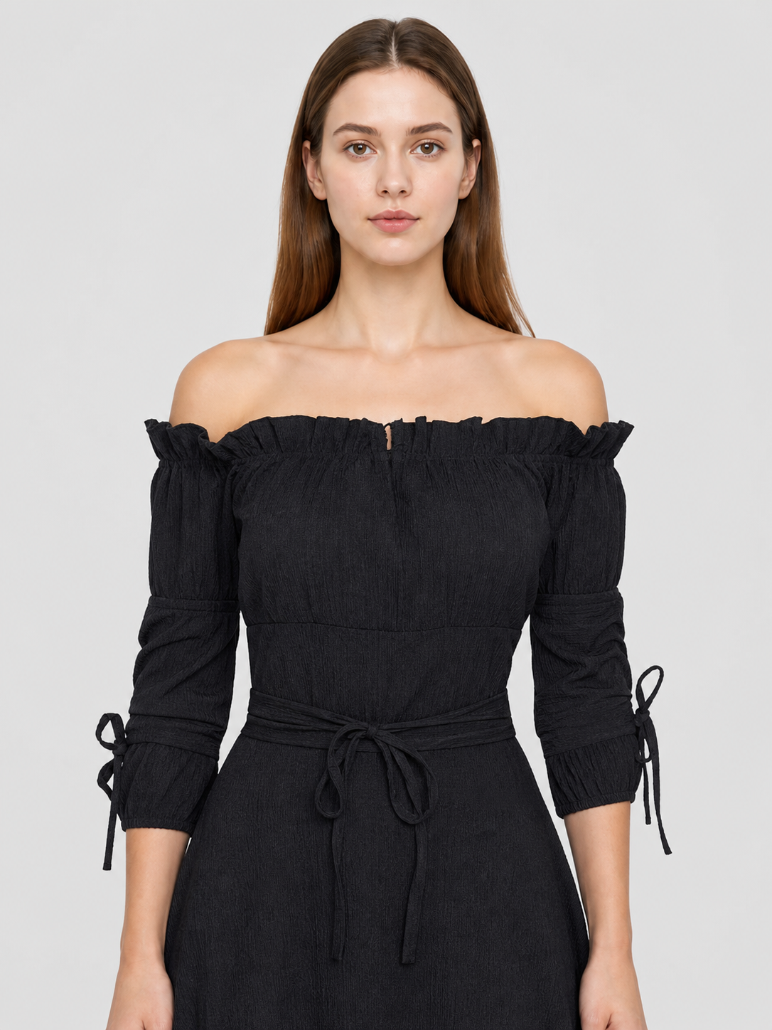 Black Off-the-Shoulder Lace-Up Dress Costume Dresses detail 2
