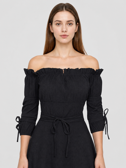 Black Off-the-Shoulder Lace-Up Dress Costume Dresses detail 2