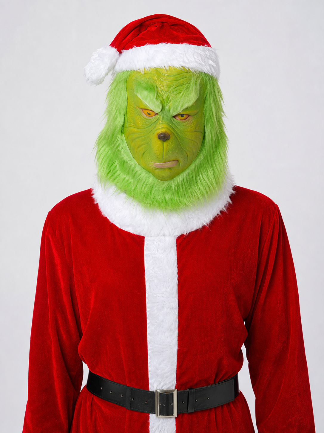 Grinch Costume with Mask and Red Hat