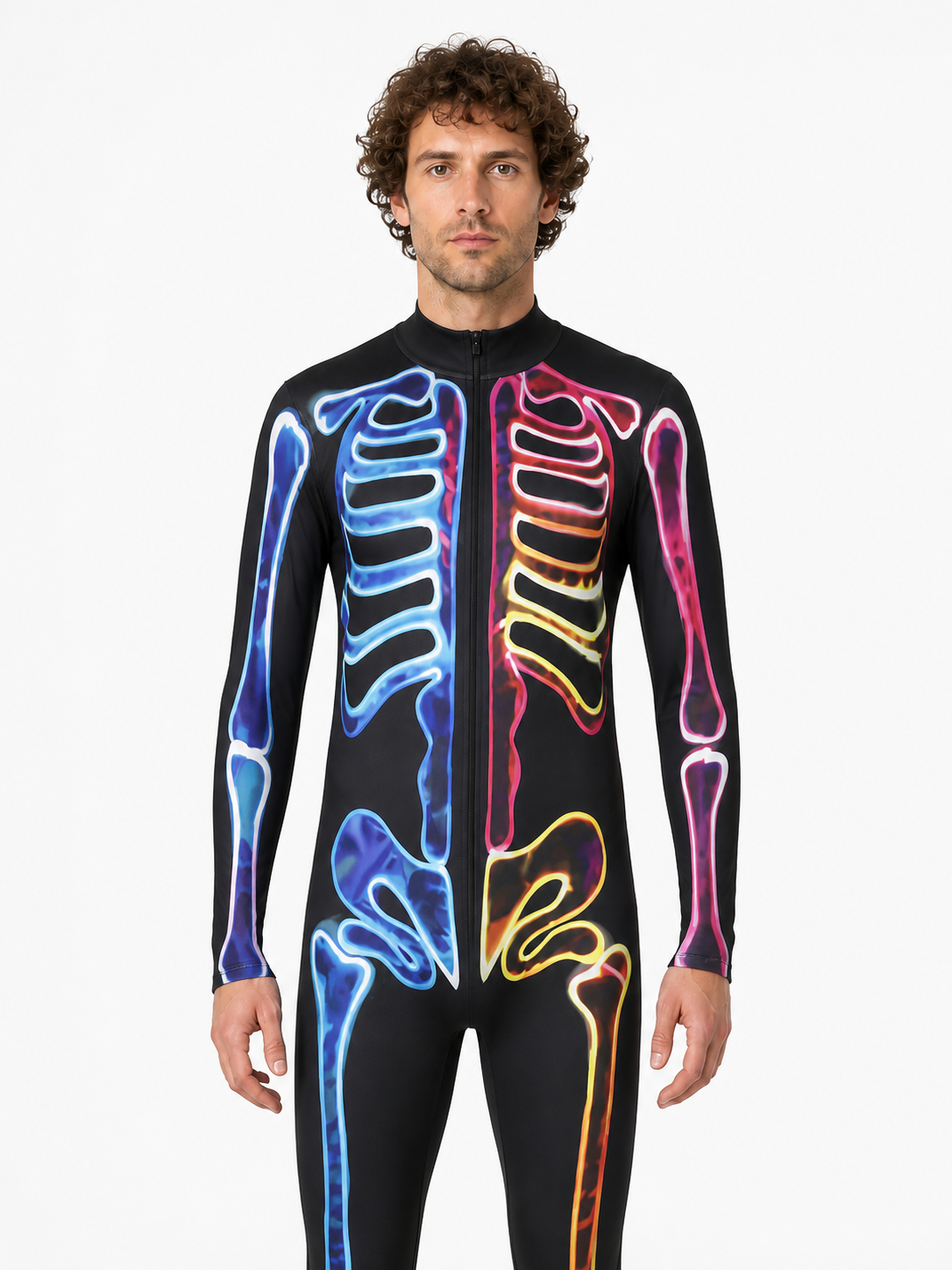 Skeleton Jumpsuit, Colorful Print, High Collar product detail 3