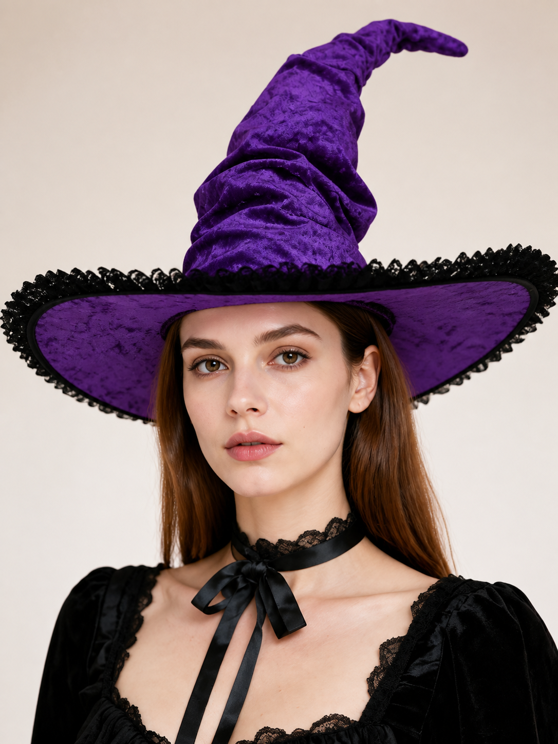 Purple black wide brim witch hat product view 22