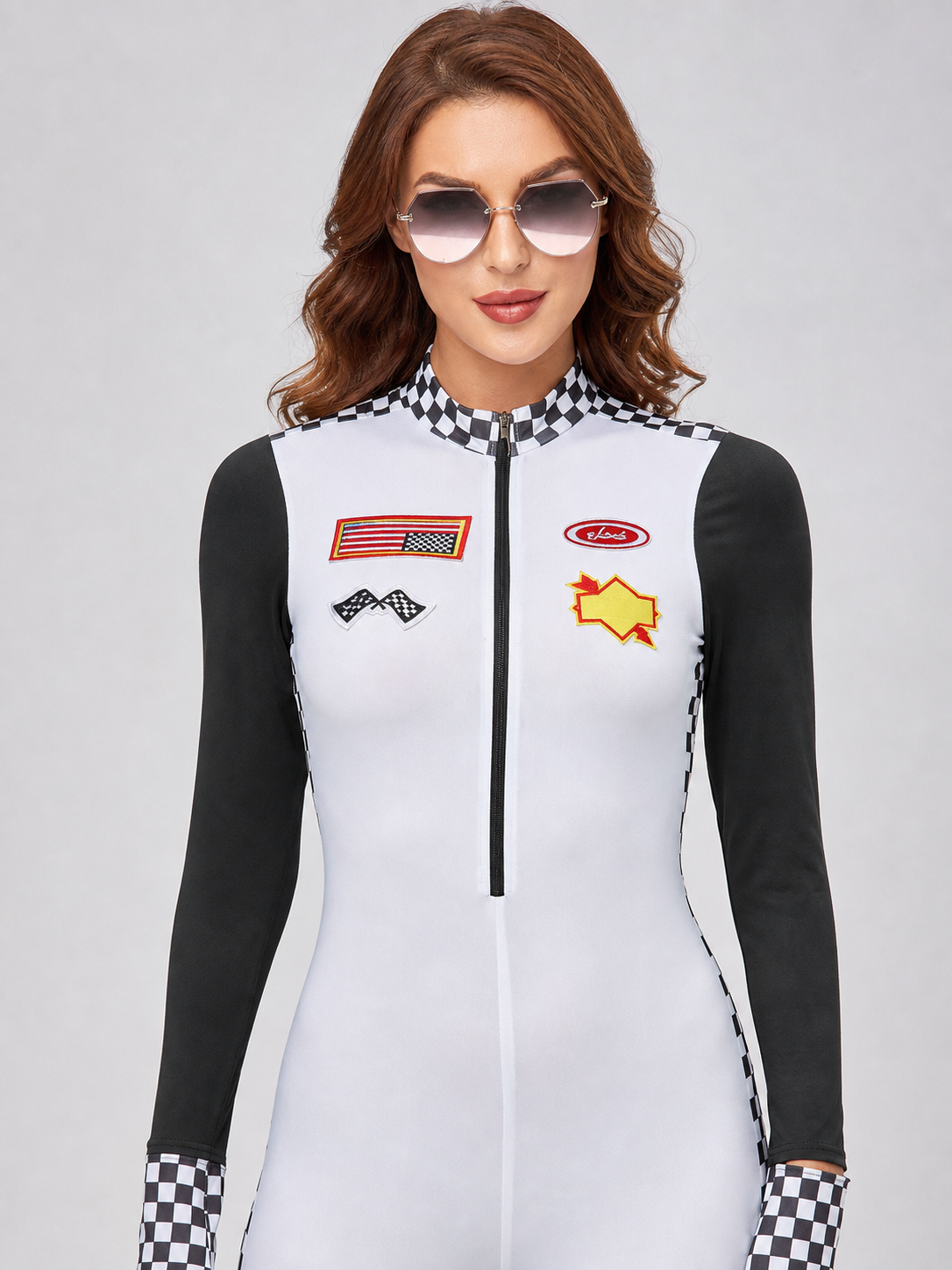 Racing Jumpsuit with Checkered Collar