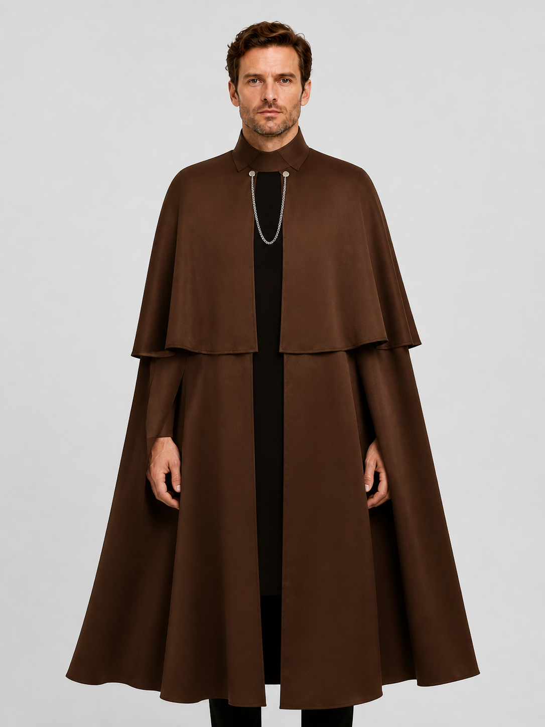 Brown Gothic Cloak with Chain for Cosplay and Halloween Costume Capes detail 3
