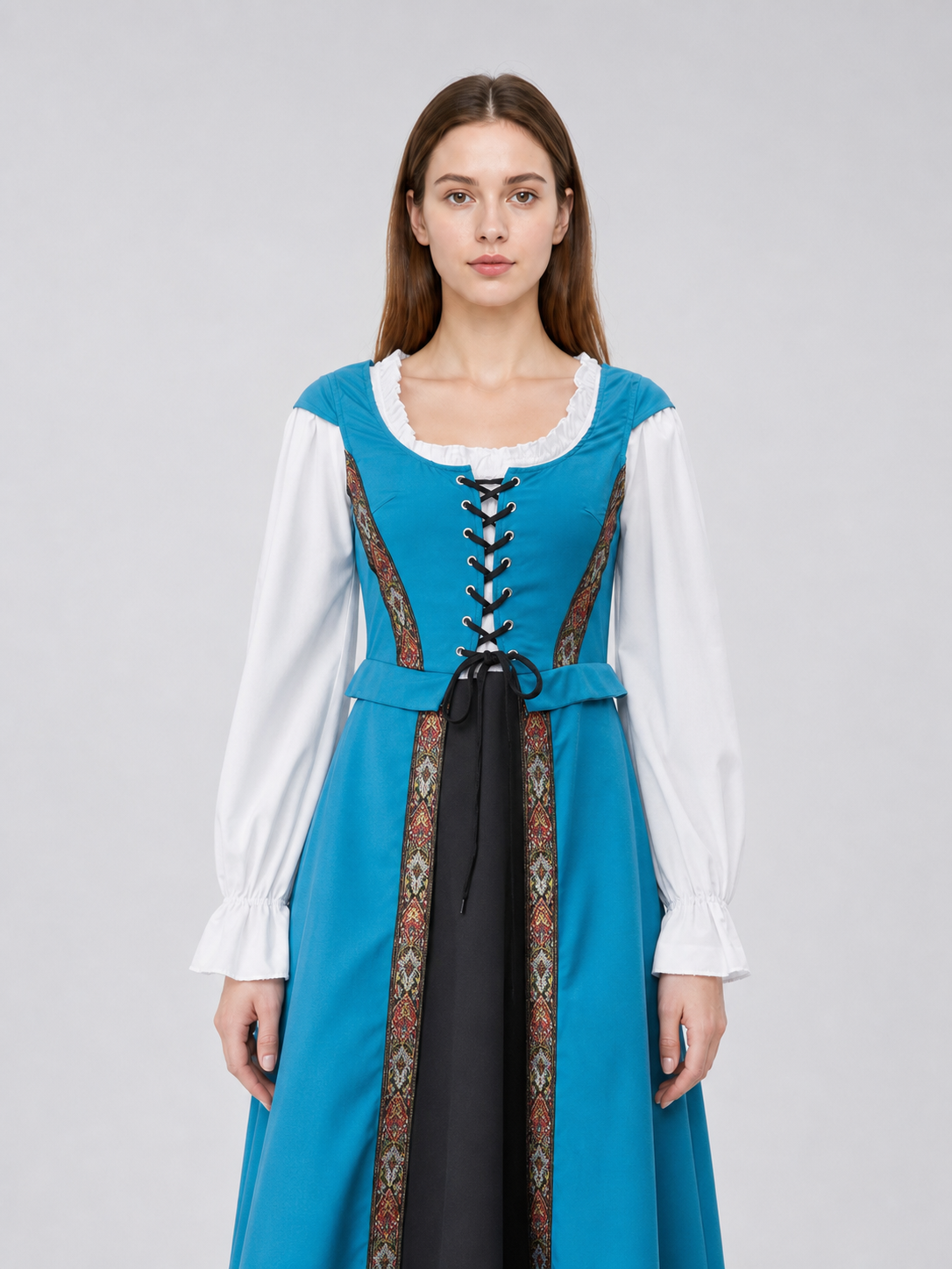 Blue Historical Costume with Long Sleeves