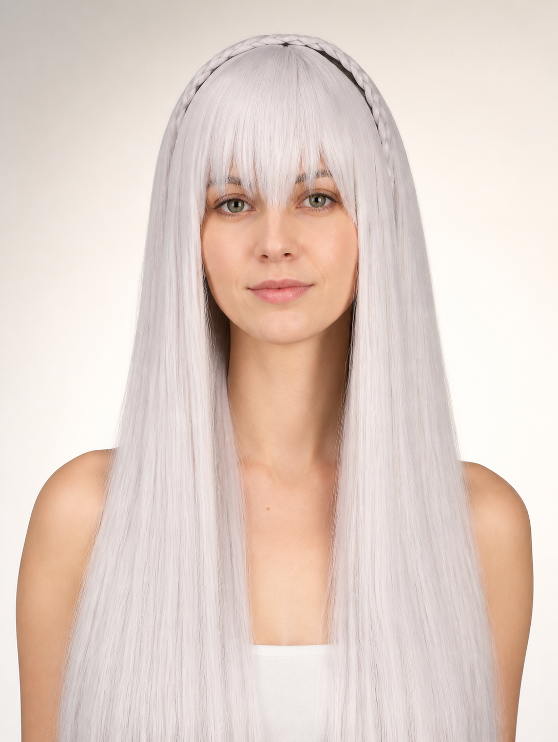 Long Silver Cosplay Wig with Bangs Costume Wigs detail 2