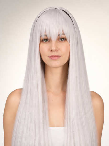 Long Silver Cosplay Wig with Bangs Costume Wigs detail 2