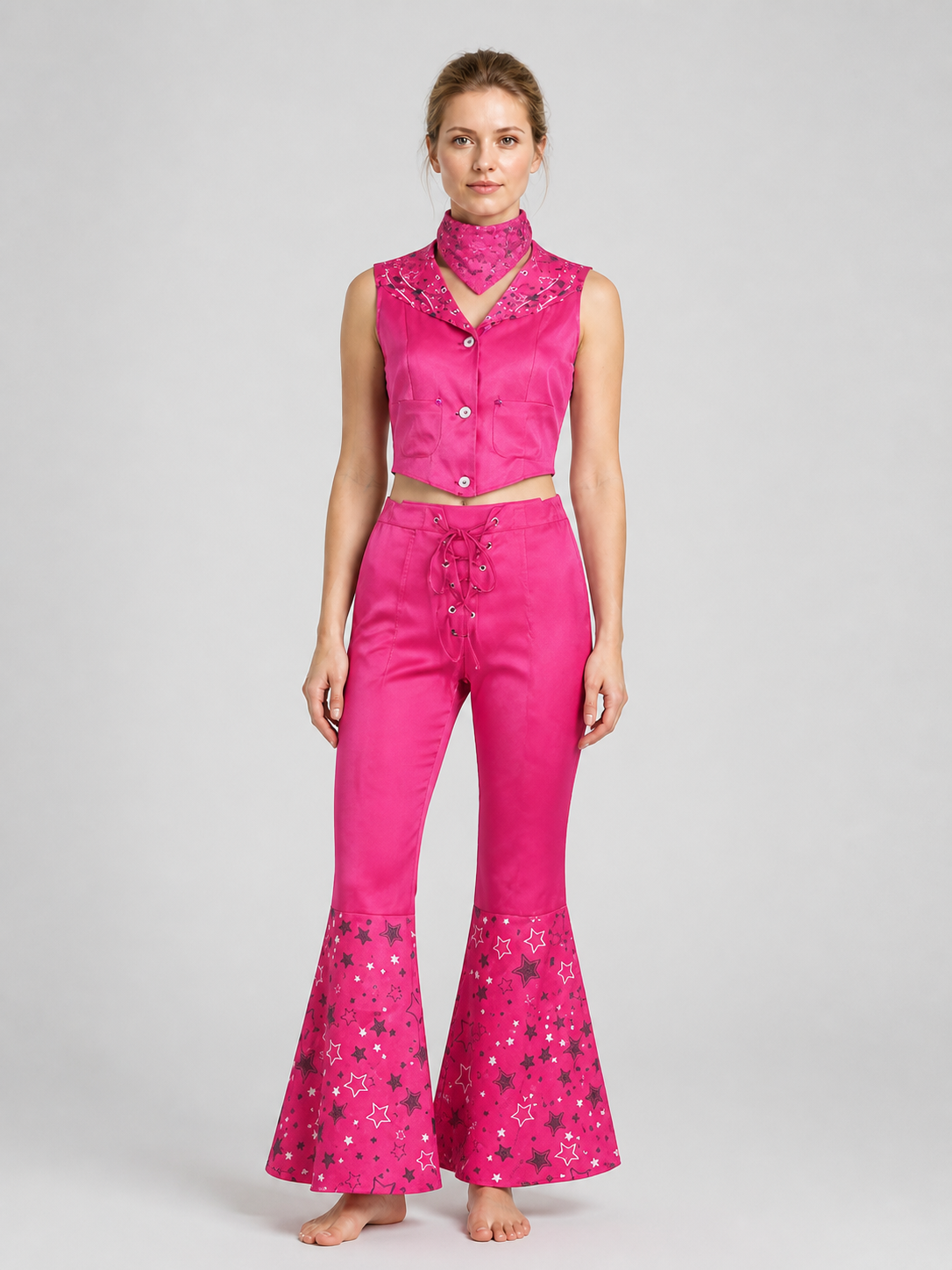 Barbie Cosplay Costume: Top, Flared Pants, and Scarf Costumes detail 2
