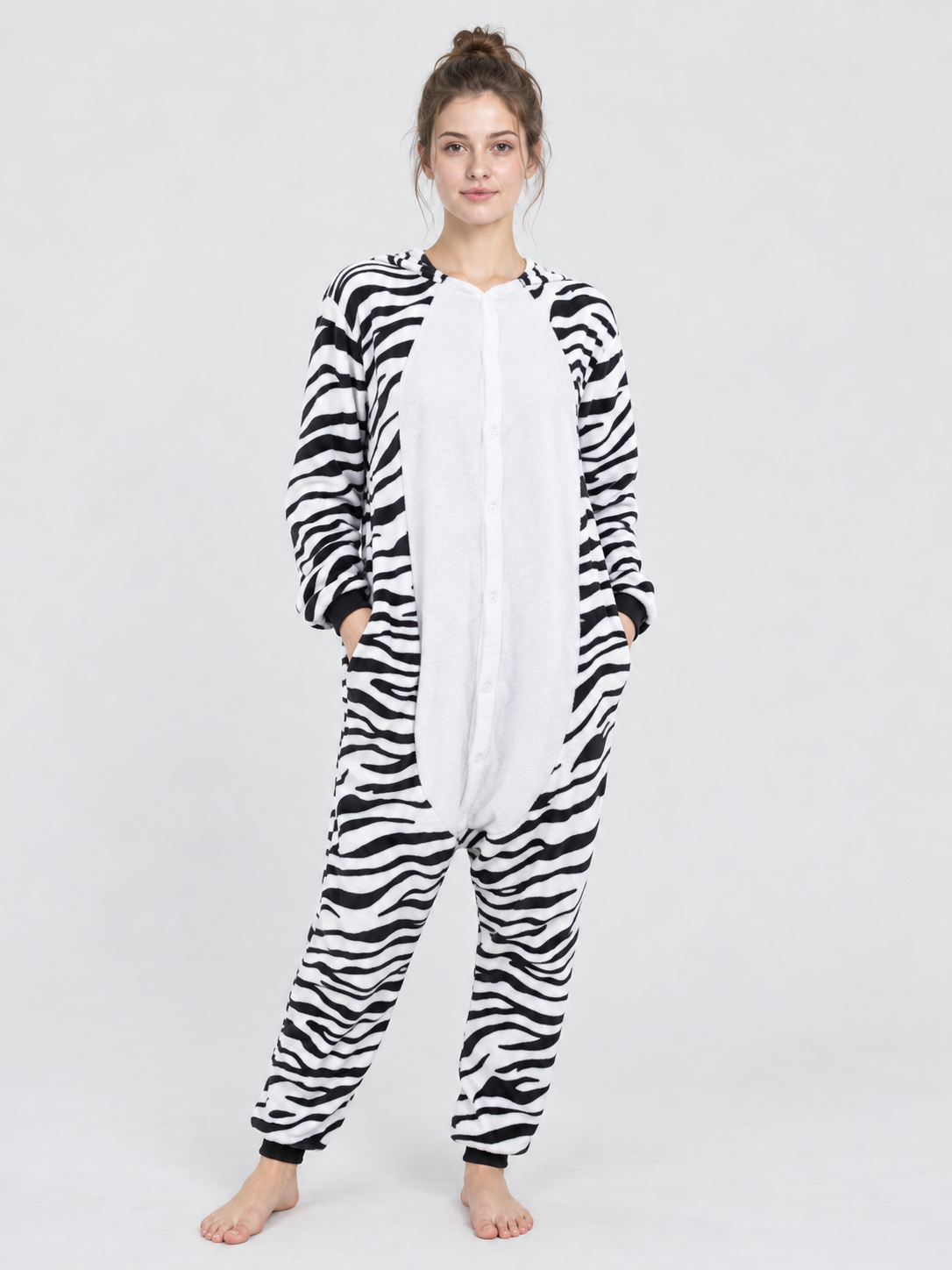 Zebra Print Pajama Jumpsuit with White Insert