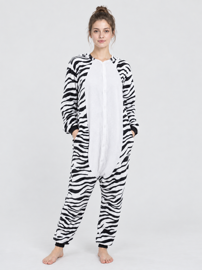 Zebra Print Pajama Jumpsuit with White Insert