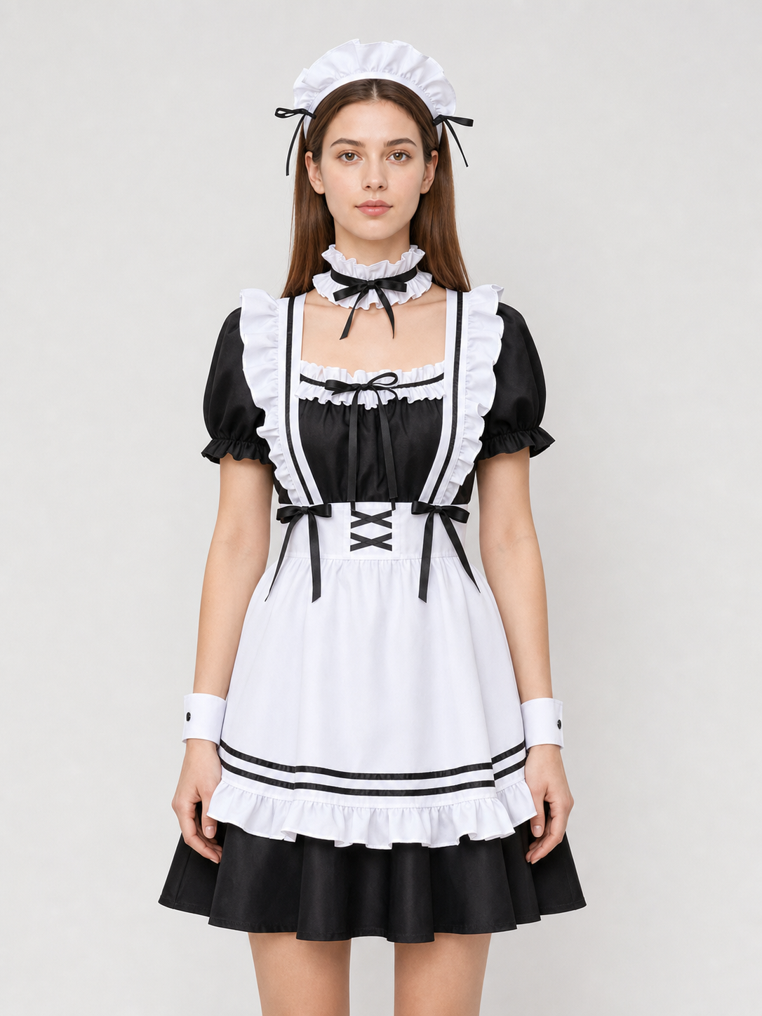 Maid-Style Dress with Apron and Headpiece