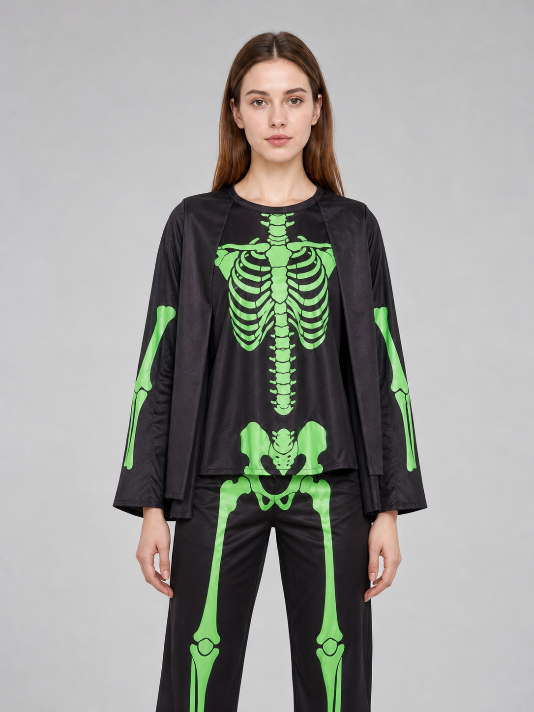Skeleton Costume: Robe, Pants, and Hat for Halloween
